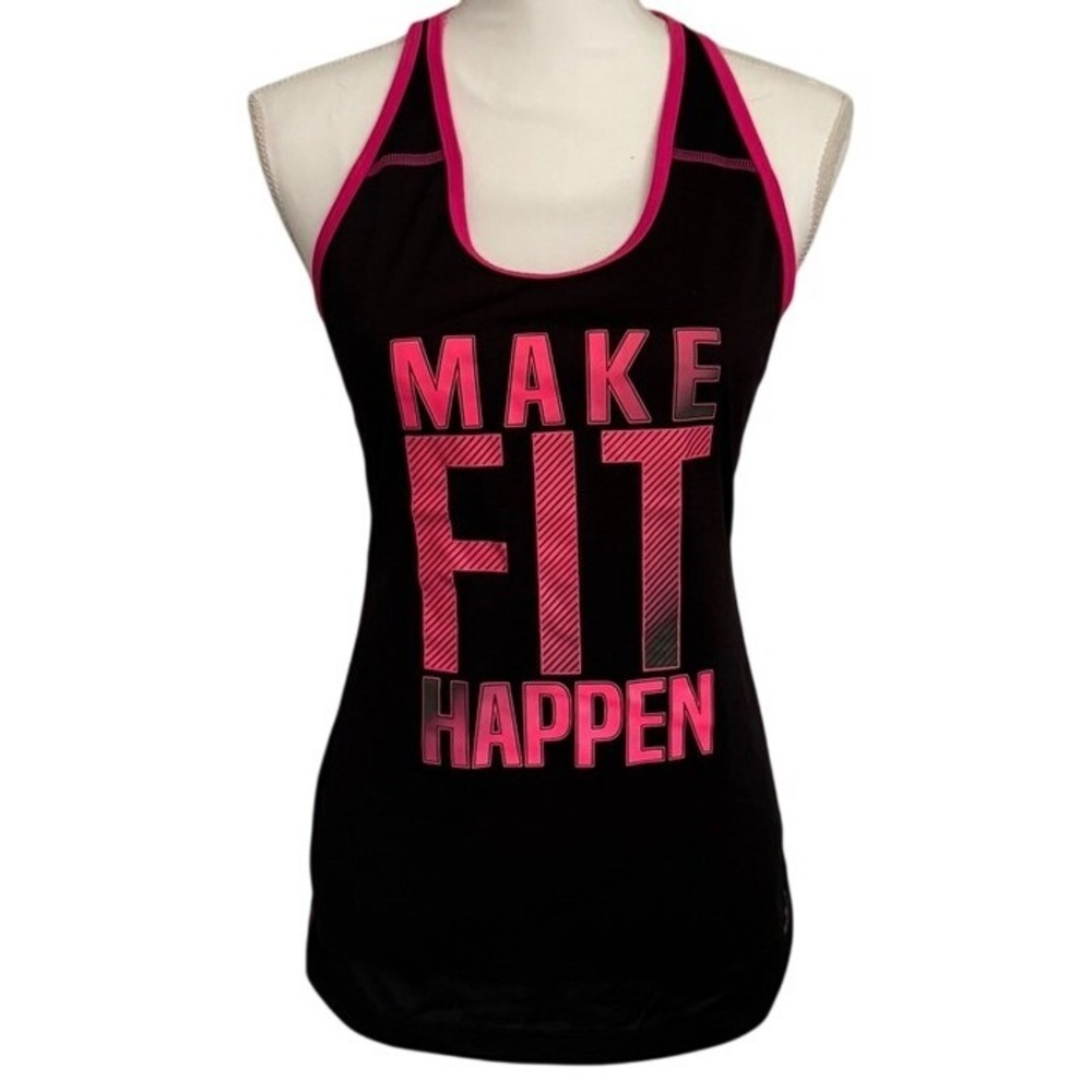 BCG Black and Hot Pink "Make Fit‎ Happen" racer back tank top.